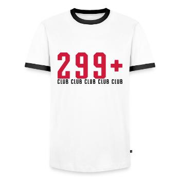 299+ KM / H CLUB - BIKER - Men's Ringer Shirt - white/black - Front - AI Model Female 172 light (172cm) & AI Model Male 178 dark (178cm)