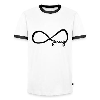 infinity_young - Männer Kontrast-T-Shirt - Weiß/Schwarz - Vorne - AI Model Female 172 light (172cm) & AI Model Male 178 dark (178cm)