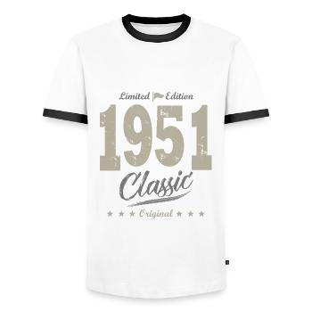 birthday 71 years 1951 year of birth - Men's Ringer Shirt - white/black - Front - AI Model Female 172 light (172cm) & AI Model Male 178 dark (178cm)