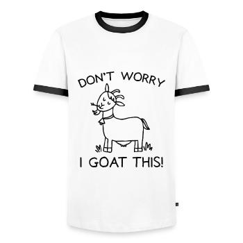Ne vous inquiétez pas, je chèvre ce - T-shirt contrasté Homme - blanc/noir - Devant - AI Model Female 172 light (172cm) & AI Model Male 178 dark (178cm)