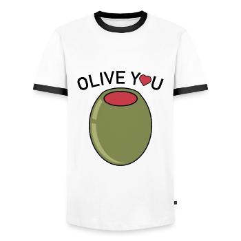 Olive You - Men's Ringer Shirt - white/black - Front - AI Model Female 172 light (172cm) & AI Model Male 178 dark (178cm)