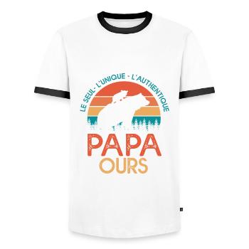 papa ours cadeau papa tshirt papa ours - T-shirt contrasté Homme - blanc/noir - Devant - AI Model Female 172 light (172cm) & AI Model Male 178 dark (178cm)
