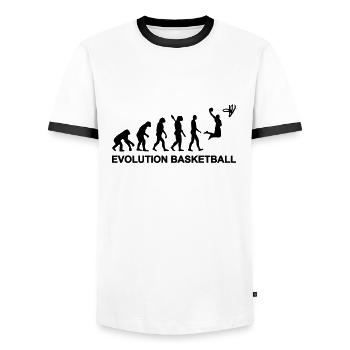 Evolution Basketball - Men's Ringer Shirt - white/black - Front - AI Model Female 172 light (172cm) & AI Model Male 178 dark (178cm)