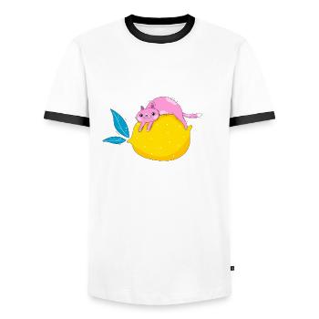 Katze und zitrone - Männer Kontrast-T-Shirt - Weiß/Schwarz - Vorne - AI Model Female 172 light (172cm) & AI Model Male 178 dark (178cm)