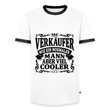 verkäufer aber viel cooler - Männer Kontrast-T-Shirt - Weiß/Schwarz - Vorne - AI Model Female 172 light (172cm) & AI Model Male 178 dark (178cm)