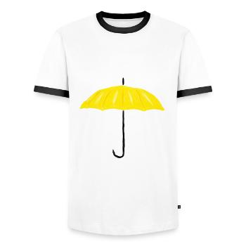 Yellow umbrella - Men's Ringer Shirt - white/black - Front - AI Model Female 172 light (172cm) & AI Model Male 178 dark (178cm)