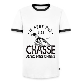 Je peux pas j'ai chasse avec mes chiens chasseur - T-shirt contrasté Homme - blanc/noir - Devant - AI Model Female 172 light (172cm) & AI Model Male 178 dark (178cm)