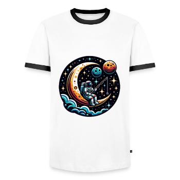 Astronaut sitzt auf der Mondsichel und angelt - Männer Kontrast-T-Shirt - Weiß/Schwarz - Vorne - AI Model Female 172 light (172cm) & AI Model Male 178 dark (178cm)