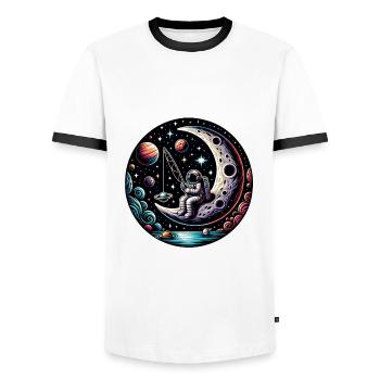 Astronaut sitzt auf der Mondsichel und angelt - Männer Kontrast-T-Shirt - Weiß/Schwarz - Vorne - AI Model Female 172 light (172cm) & AI Model Male 178 dark (178cm)