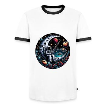 Astronaut sitzt auf der Mondsichel und angelt - Männer Kontrast-T-Shirt - Weiß/Schwarz - Vorne - AI Model Female 172 light (172cm) & AI Model Male 178 dark (178cm)