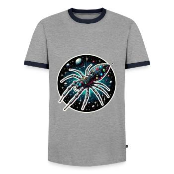 Fantastic spider spaceship in space - Men's Ringer Shirt - grey/navy  - Front - AI Model Female 172 light (172cm) & AI Model Male 178 light (178cm)