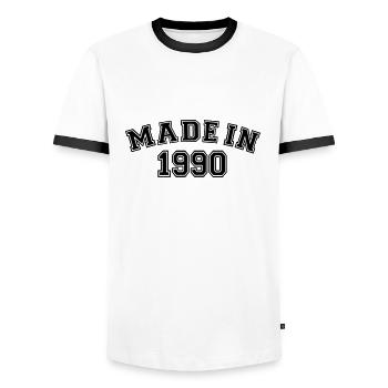 Made in 1990 - Men's Ringer Shirt - white/black - Front - AI Model Female 172 light (172cm) & AI Model Male 178 dark (178cm)