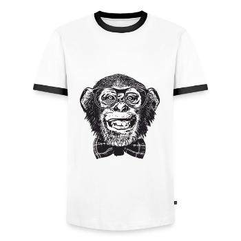 Monkey Nerd - Men's Ringer Shirt - white/black - Front - AI Model Female 172 light (172cm) & AI Model Male 178 dark (178cm)