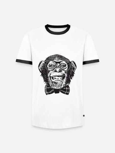 Monkey Nerd - Men's Ringer Shirt - white/black