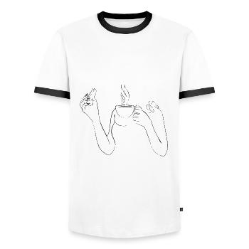Coffee Line - Men's Ringer Shirt - white/black - Front - AI Model Female 172 light (172cm) & AI Model Male 178 dark (178cm)