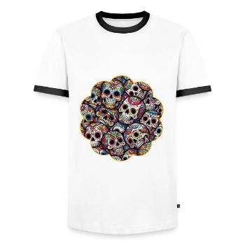 Colorful decorative skull pattern - Men's Ringer Shirt - white/black - Front - AI Model Female 172 light (172cm) & AI Model Male 178 dark (178cm)