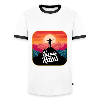 Nix wie raus - Wanderer auf dem Berggipfel - Männer Kontrast-T-Shirt - Weiß/Schwarz - Vorne - AI Model Female 172 light (172cm) & AI Model Male 178 dark (178cm)