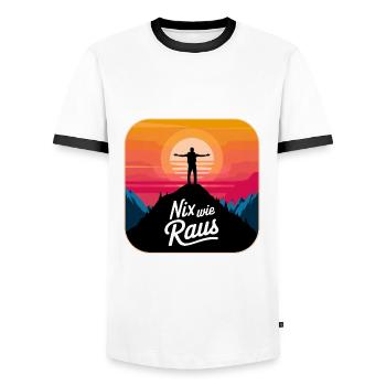 Nix wie raus - Wanderer auf dem Berggipfel - Männer Kontrast-T-Shirt - Weiß/Schwarz - Vorne - AI Model Female 172 light (172cm) & AI Model Male 178 dark (178cm)