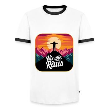 Nix wie raus - Wanderer auf dem Berggipfel - Männer Kontrast-T-Shirt - Weiß/Schwarz - Vorne - AI Model Female 172 light (172cm) & AI Model Male 178 dark (178cm)
