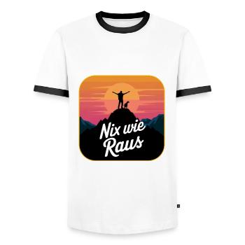 Nix wie raus - Wanderer auf dem Berggipfel - Männer Kontrast-T-Shirt - Weiß/Schwarz - Vorne - AI Model Female 172 light (172cm) & AI Model Male 178 dark (178cm)