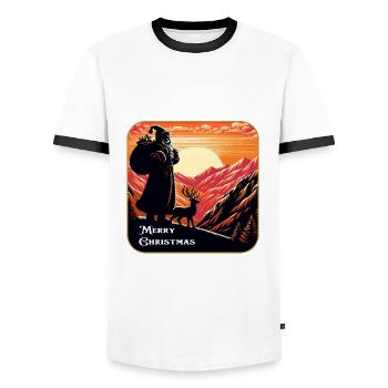 Weihnachtsmann mit Rentier im Gebirge - Männer Kontrast-T-Shirt - Weiß/Schwarz - Vorne - AI Model Female 172 light (172cm) & AI Model Male 178 dark (178cm)