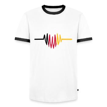 Deutschland Herz - Männer Kontrast-T-Shirt - Weiß/Schwarz - Vorne - AI Model Female 172 light (172cm) & AI Model Male 178 dark (178cm)