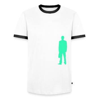 Wer ist reich? Ich. - Männer Kontrast-T-Shirt - Weiß/Schwarz - Vorne - AI Model Female 172 light (172cm) & AI Model Male 178 dark (178cm)