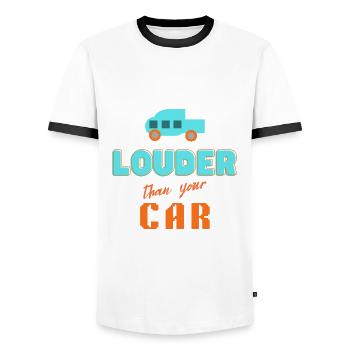 louder than your car - Men's Ringer Shirt - white/black - Front - AI Model Female 172 light (172cm) & AI Model Male 178 dark (178cm)