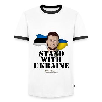 Selenskyj T-Shirt Estland Stand with Ukraine - Männer Kontrast-T-Shirt - Weiß/Schwarz - Vorne - AI Model Female 172 light (172cm) & AI Model Male 178 dark (178cm)