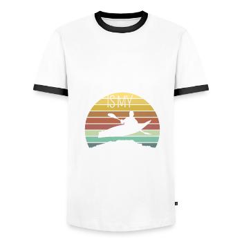 Kayaking Canoe Camping Therapy Great Motive - Men's Ringer Shirt - white/black - Front - AI Model Female 172 light (172cm) & AI Model Male 178 dark (178cm)