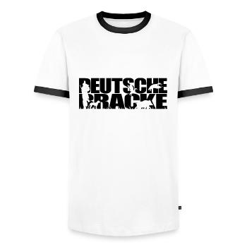 DEUTSCHE BRACKE Jagdhund Wilsigns Jagdhunde Jäger - Männer Kontrast-T-Shirt - Weiß/Schwarz - Vorne - AI Model Female 172 light (172cm) & AI Model Male 178 dark (178cm)
