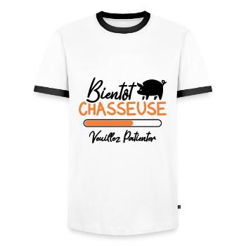Bientôt Chasseuse veuillez patienter - T-shirt contrasté Homme - blanc/noir - Devant - AI Model Female 172 light (172cm) & AI Model Male 178 dark (178cm)