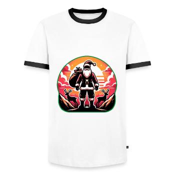 Weihnachtsmann mit Rentieren auf Bergspitze - Männer Kontrast-T-Shirt - Weiß/Schwarz - Vorne - AI Model Female 172 light (172cm) & AI Model Male 178 dark (178cm)
