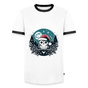 Petit hibou de Noël avec chapeau de Père Noël - T-shirt contrasté Homme - blanc/noir - Devant - AI Model Female 172 light (172cm) & AI Model Male 178 dark (178cm)