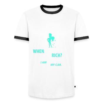 Déjà riche : ma voiture - T-shirt contrasté Homme - blanc/noir - Devant - AI Model Female 172 light (172cm) & AI Model Male 178 dark (178cm)