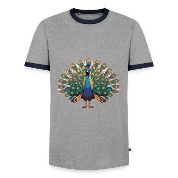 Peacock - Bird Sticker - Men's Ringer Shirt - grey/navy  - Front - AI Model Female 172 light (172cm) & AI Model Male 178 light (178cm)