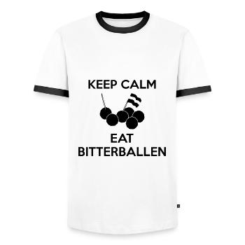 KEEP CALM Eat Bitterballen Multi Color Vector - Männer Kontrast-T-Shirt - Weiß/Schwarz - Vorne - AI Model Female 172 light (172cm) & AI Model Male 178 dark (178cm)