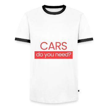 How many cars? - Men's Ringer Shirt - white/black - Front - AI Model Female 172 light (172cm) & AI Model Male 178 dark (178cm)