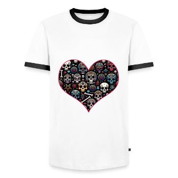 Colorful decorative skull pattern - Men's Ringer Shirt - white/black - Front - AI Model Female 172 light (172cm) & AI Model Male 178 dark (178cm)