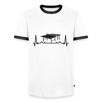 Herzschlag Tischtennisplatte EKG Ping Pong - Männer Kontrast-T-Shirt - Weiß/Schwarz - Vorne - AI Model Female 172 light (172cm) & AI Model Male 178 dark (178cm)