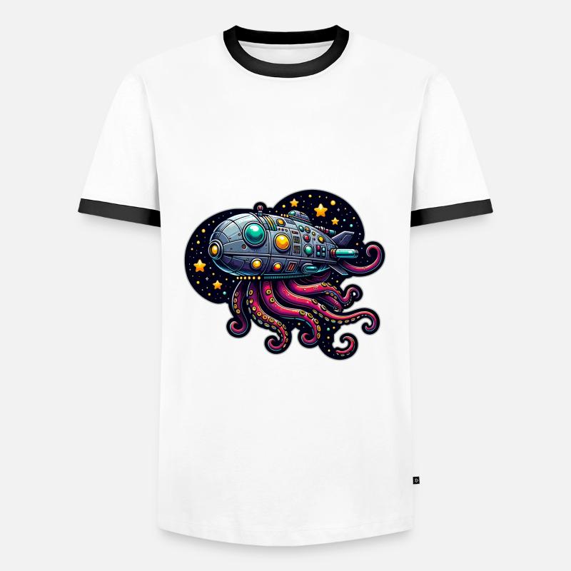 Fancy Octopus Spaceship - Men's Ringer Shirt - white/black