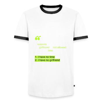 temps: 2 raisons pour lesquelles ma petite amie - T-shirt contrasté Homme - blanc/noir - Devant - AI Model Female 172 light (172cm) & AI Model Male 178 dark (178cm)
