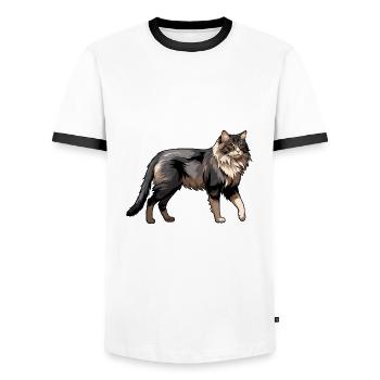 Norwegian Cat - Cute Pet Sticker - Men's Ringer Shirt - white/black - Front - AI Model Female 172 light (172cm) & AI Model Male 178 dark (178cm)