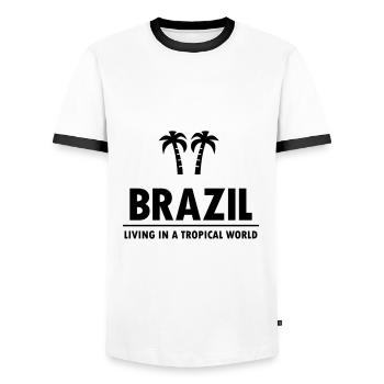 Brésil, vivant dans un monde tropical (ligne, palmiers) - T-shirt contrasté Homme - blanc/noir - Devant - AI Model Female 172 light (172cm) & AI Model Male 178 dark (178cm)