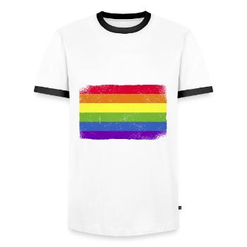 LGBTQ CSD Regenbogen Flagge Bunt - Männer Kontrast-T-Shirt - Weiß/Schwarz - Vorne - AI Model Female 172 light (172cm) & AI Model Male 178 dark (178cm)