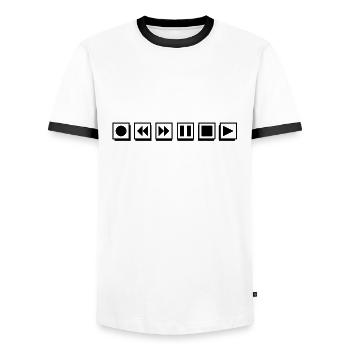 Player buttons - Men's Ringer Shirt - white/black - Front - AI Model Female 172 light (172cm) & AI Model Male 178 dark (178cm)