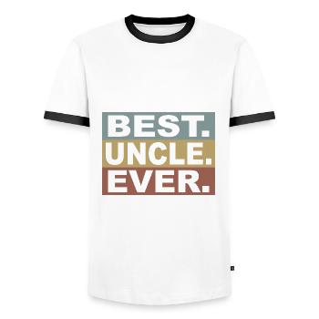 Uncle Godfather Hero Gift for Godfather - Men's Ringer Shirt - white/black - Front - AI Model Female 172 light (172cm) & AI Model Male 178 dark (178cm)