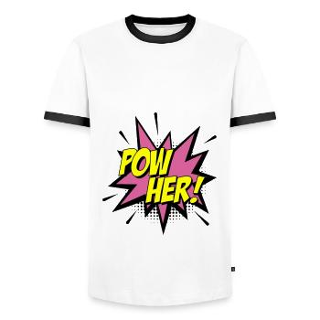 Farben änderbar | Pow her Frau Energie Power - Männer Kontrast-T-Shirt - Weiß/Schwarz - Vorne - AI Model Female 172 light (172cm) & AI Model Male 178 dark (178cm)