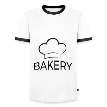 Desserts, Cakes, Bakery, Chef, Cooking, Cakes - Men's Ringer Shirt - white/black - Front - AI Model Female 172 light (172cm) & AI Model Male 178 dark (178cm)