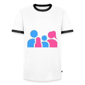 100% family - Men's Ringer Shirt - white/black - Front - AI Model Female 172 light (172cm) & AI Model Male 178 dark (178cm)